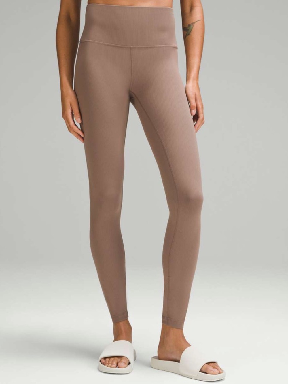 Lululemon Wunder Train High Rise Ribbed Leggings 28" Taupetastic Size 8